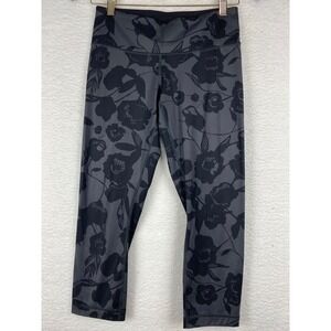 Lululemon Wunder Under Crop High Rise Floral Leggings Grey Black Size 6